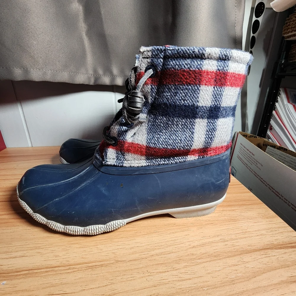 Sperry Plaid and Blue Duck Boots Size 6